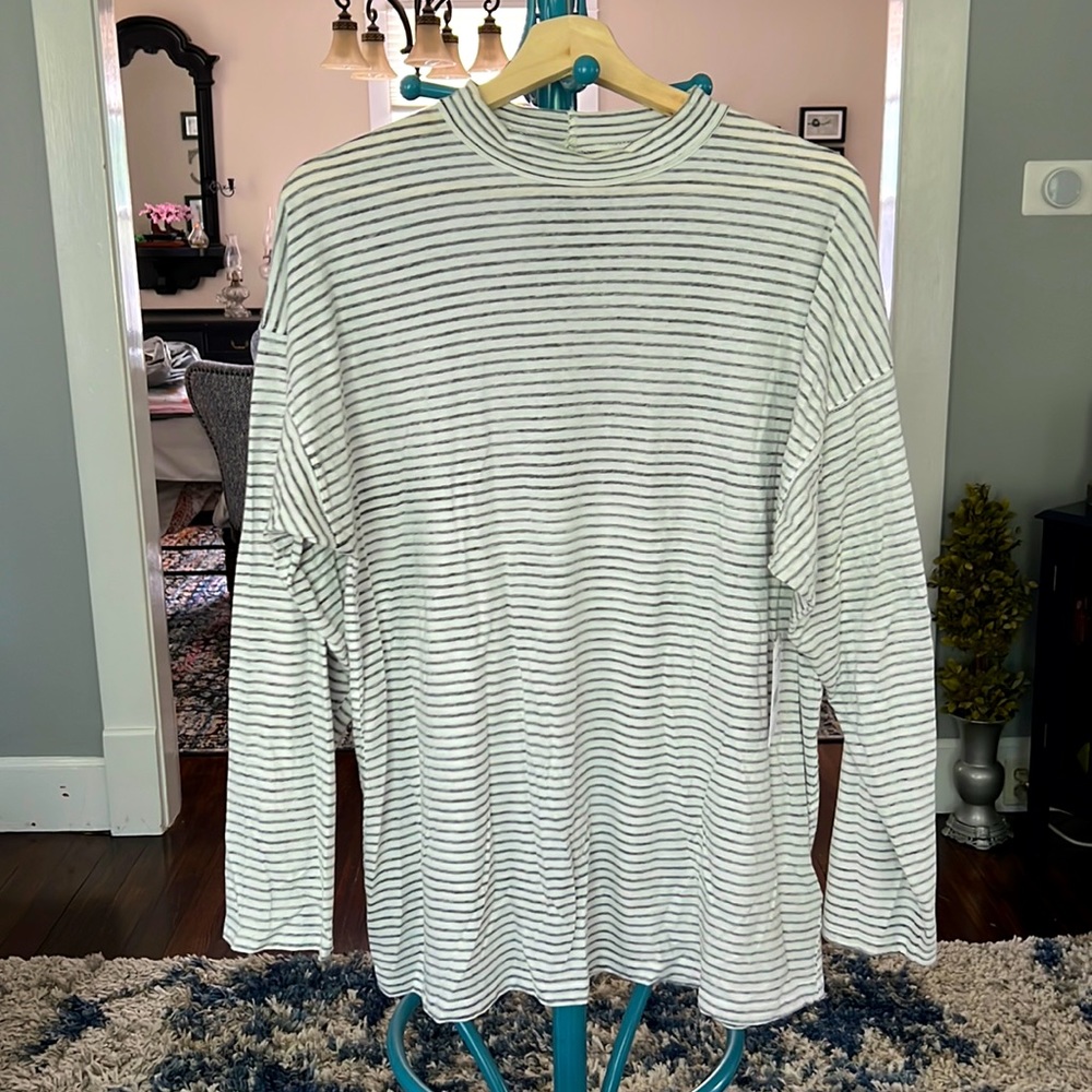 Free People ivory/black stripe mock shirt